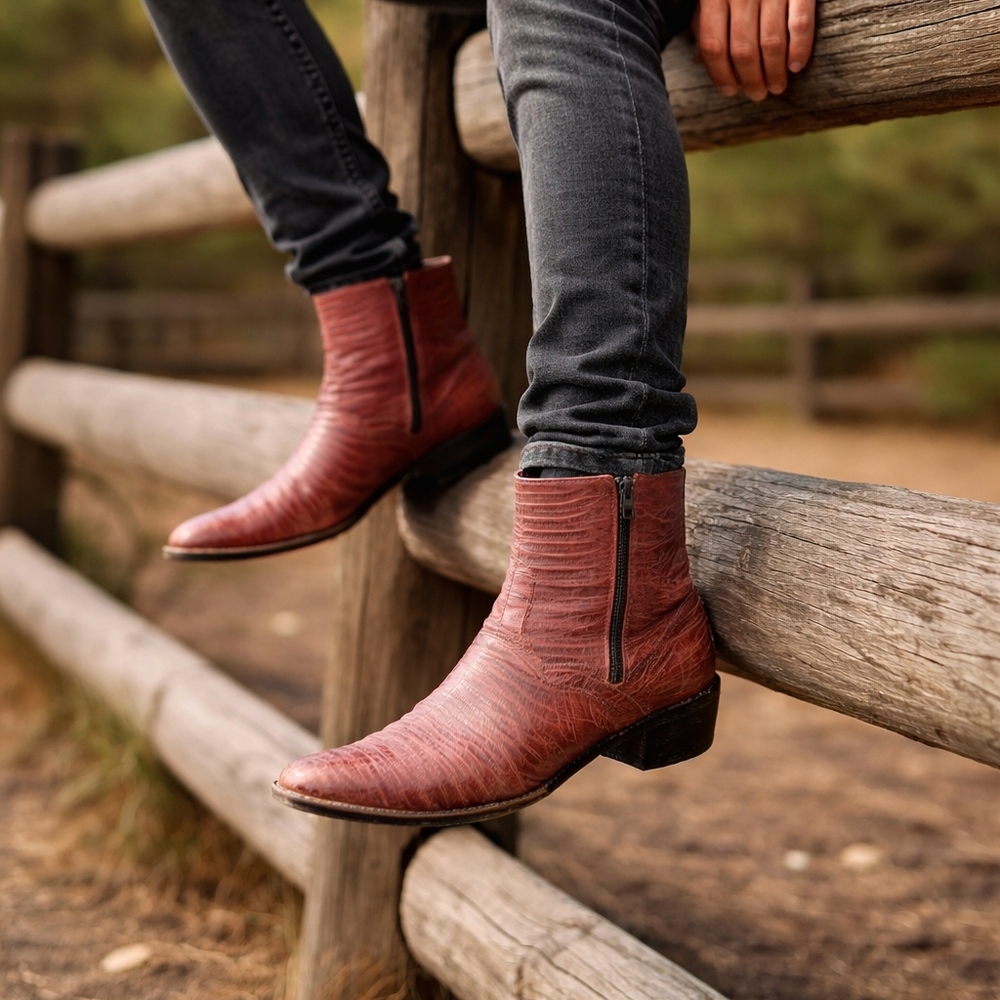 Genuine Lizard Skin Boots Men’s 10 – Vintage 80s Red Western Ankle Boot